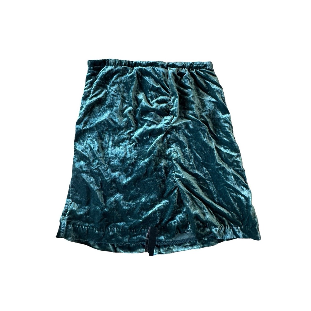 Anthropologie Skirt Size 4 Dark Green Velvet Velour Ruched Zip‎ Up Slip